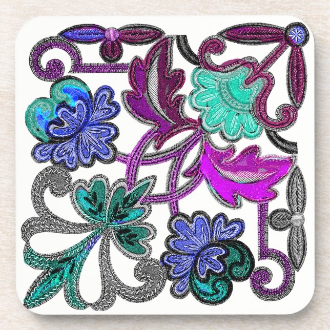 TEAL BLUE PURPLE WHITE LACE FLOWER COASTER (Front)