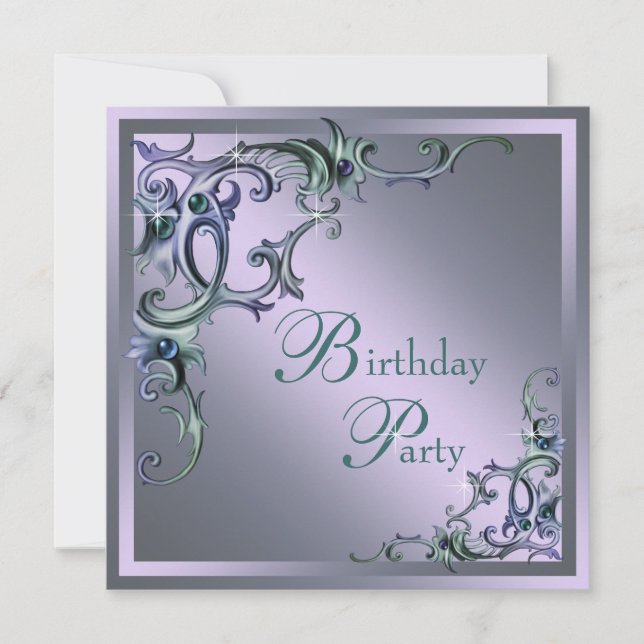 Teal Blue Purple Womans Any Number Birthday Party Invitation (Front)