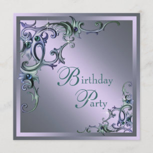Teal Blue Purple Womans Any Number Birthday Party Invitation