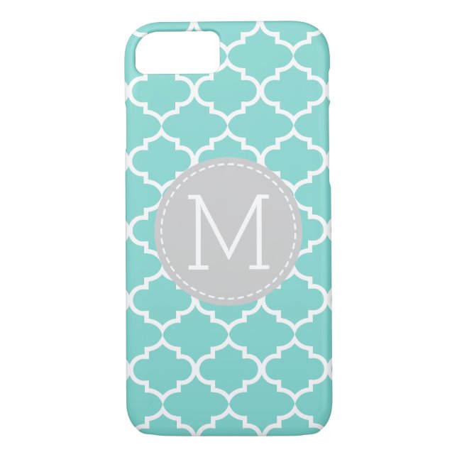 Teal Blue Quatrefoil Personalised Monogram Case-Mate iPhone Case (Back)