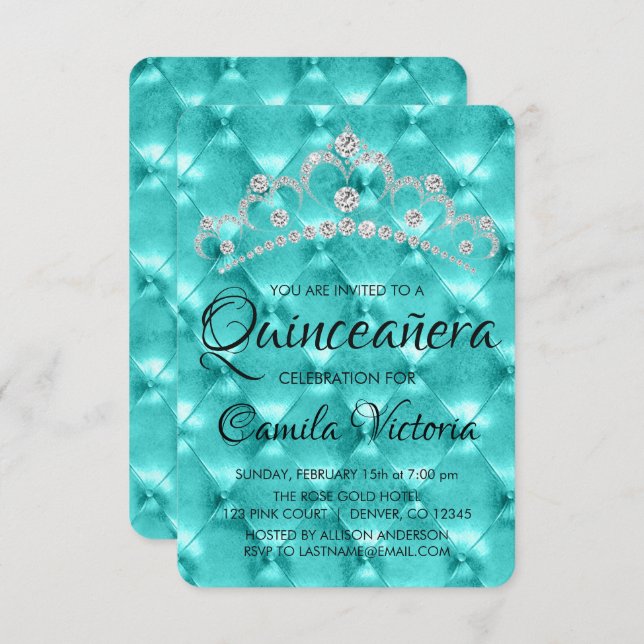 Teal Blue Quinceañera Celebration 15th Birthday Invitation (Front/Back)