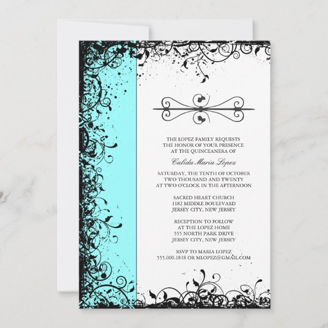 Teal Blue Quinceanera Invitations (Front)