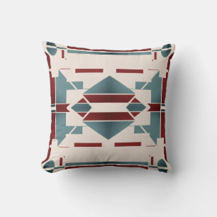 Teal Blue Red Beige Southwest Look Tribal Motif Cushion