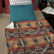 Teal Blue Red Brown Orange Tribal Art Pattern