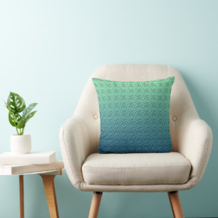Teal Blue Retro Ocean Wave Pillow