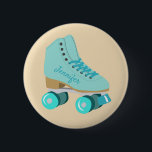 Teal Blue Retro Quad Roller Skate Personalised 6 Cm Round Badge<br><div class="desc">Show them how you roll! This custom pin or button features a realistic style illustration of a classic quad roller skate in teal. It's ready to be personalised with a name in coordinating script lettering on the side of the skate. The graphic is set against a light tan background. Makes...</div>