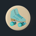 Teal Blue Retro Quad Roller Skate Personalised 6 Cm Round Badge<br><div class="desc">Show them how you roll! This custom pin or button features a realistic style illustration of a classic quad roller skate in teal. It's ready to be personalised with a name in coordinating script lettering on the side of the skate. The graphic is set against a light tan background. Makes...</div>