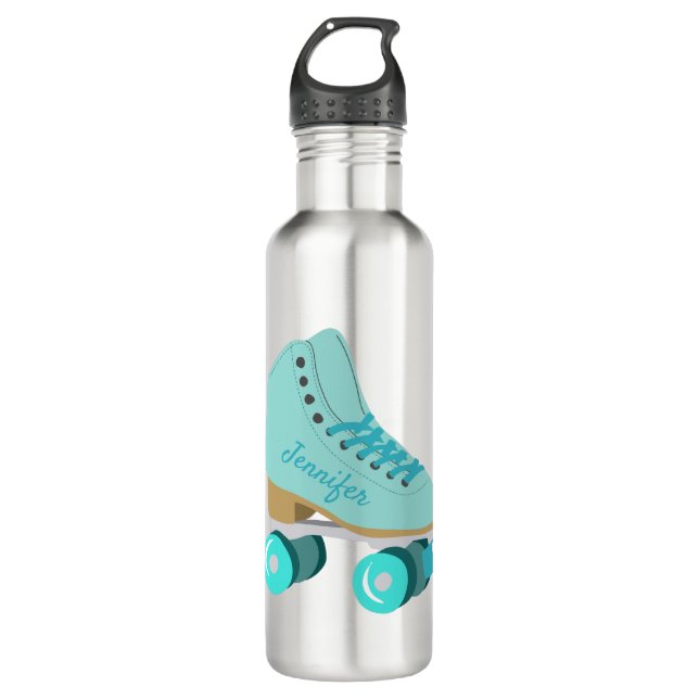 Teal Blue Retro Quad Roller Skate Personalised 710 Ml Water Bottle (Front)