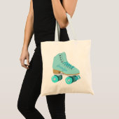 Teal Blue Retro Quad Roller Skate Personalised Tote Bag (Front (Product))