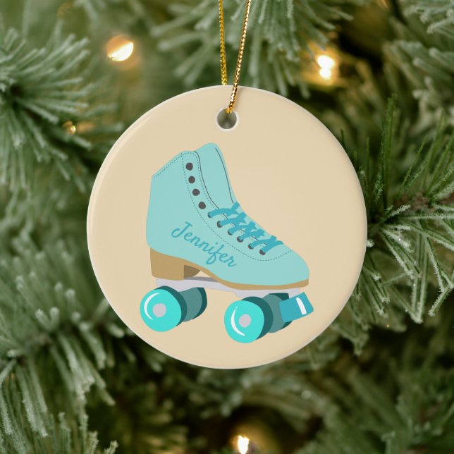 Teal Blue Retro Quad Roller Skate Photo Ceramic Ornament (Tree)