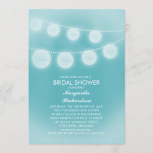 teal blue romantic lanterns bridal shower invitation