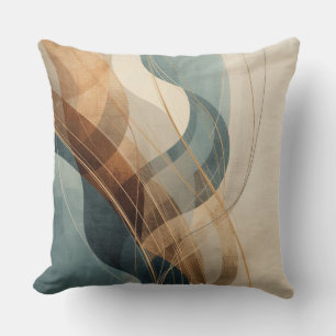 Teal Blue Rust Grey Cream Abstract Farmhouse Cushion