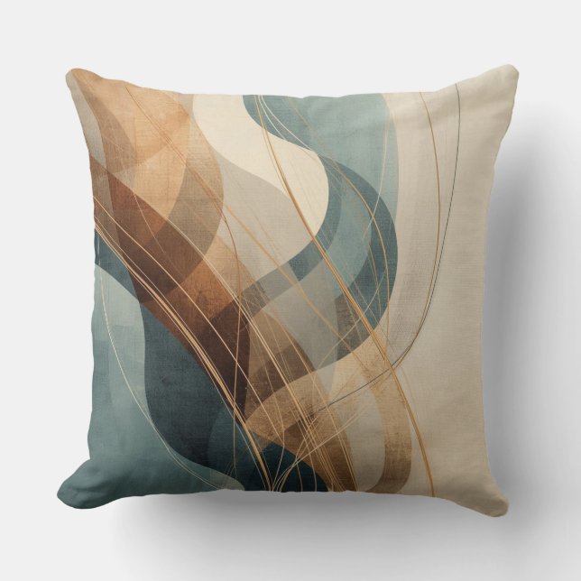 Teal Blue Rust Grey Cream Abstract Farmhouse Cushion (Front)