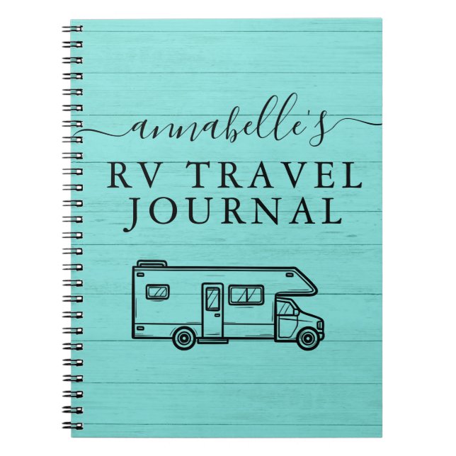Teal Blue Rustic Camping Woods RV Travel Journal (Front)