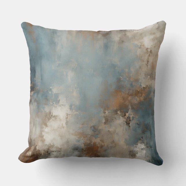 Teal Blue Rusty Brown Abstract Cushion (Front)