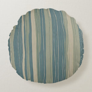 Teal Blue Sage and Beige Stripes Round Cushion