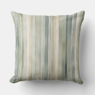 Teal Blue Sage Green Cream Distressed Stripe Cushion