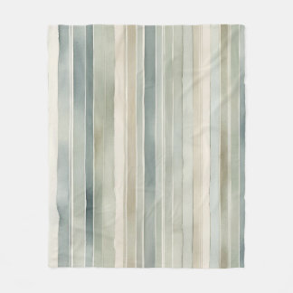 Teal Blue Sage Green Cream Distressed Stripe Fleece Blanket