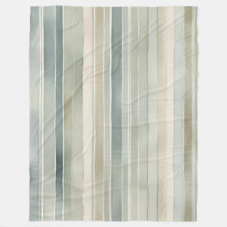 Teal Blue Sage Green Cream Distressed Stripe Large Fleece Blanket