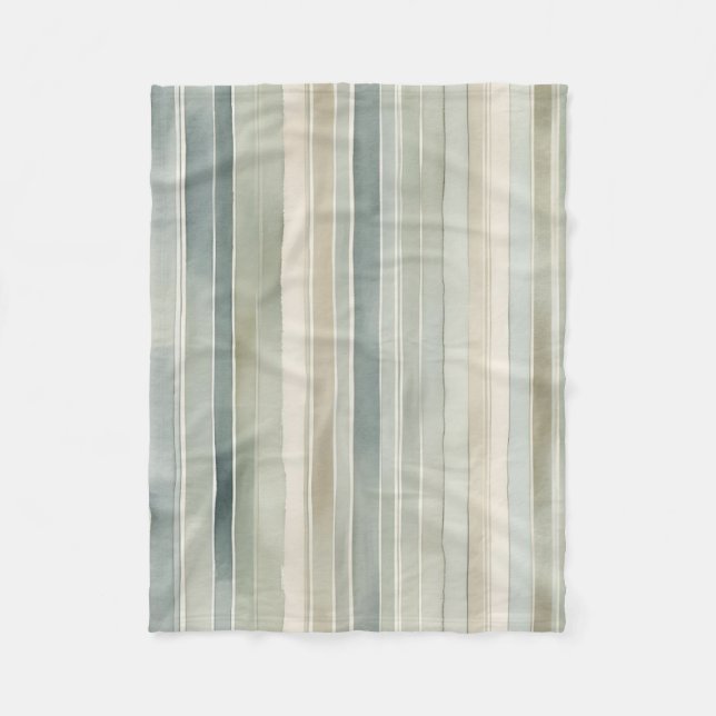 Teal Blue Sage Green Cream Distressed Stripe Small Fleece Blanket (Front)