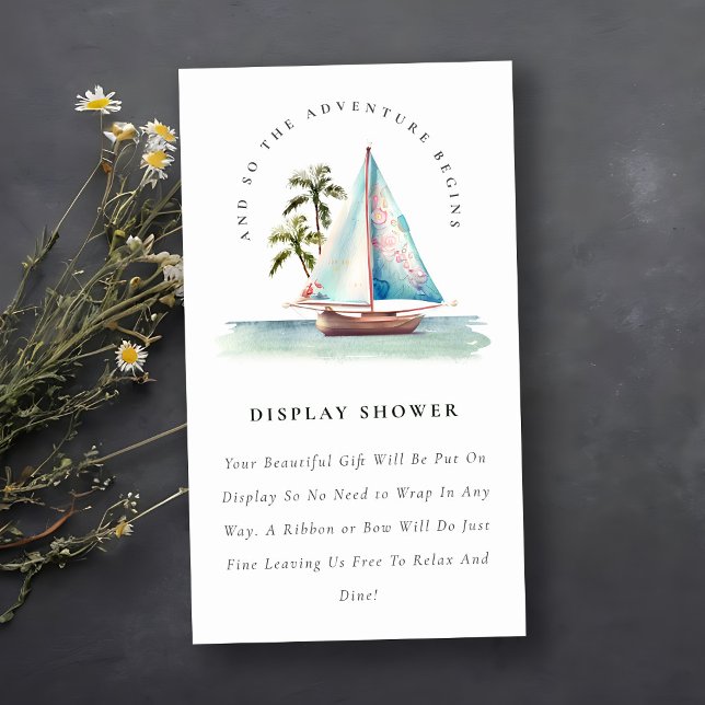 Teal Blue Sailboat Palm Display Shower Baby Shower Enclosure Card (Creator Uploaded)