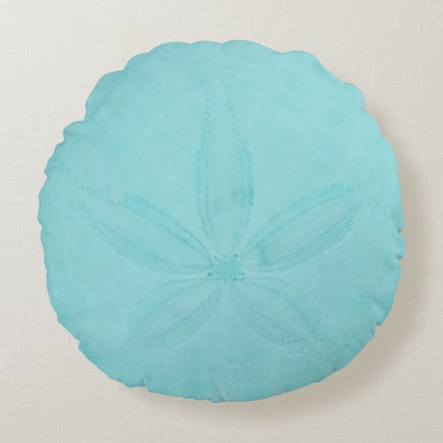 Teal Blue Sand Dollar Nautical Coastal Round Cushion (Front)