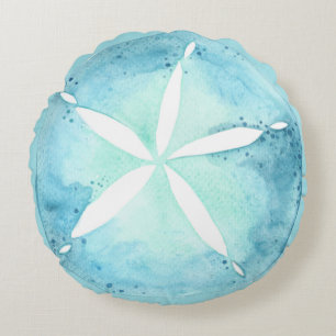 Teal Blue Sand Dollar Nautical Coastal Round Pillo Round Cushion