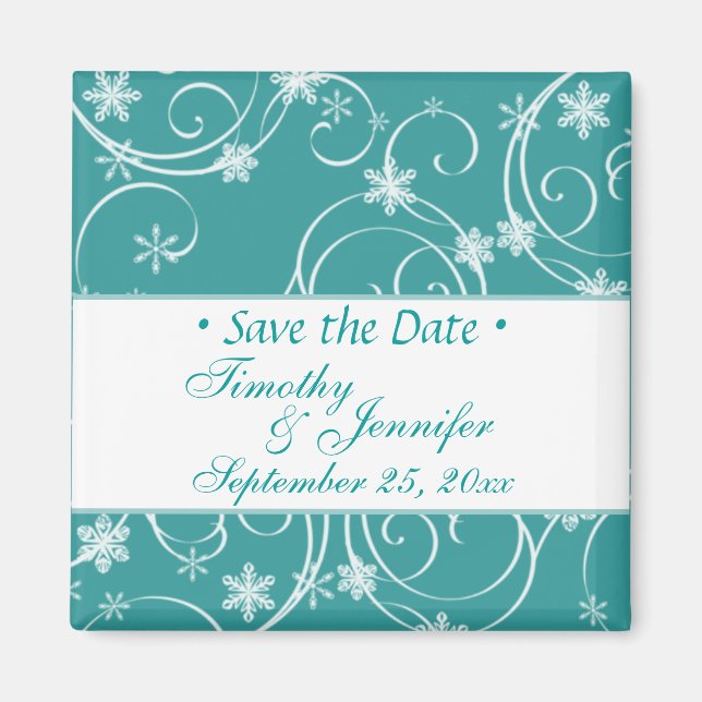 Teal blue save the Date Winter Wedding Magnet (Front)