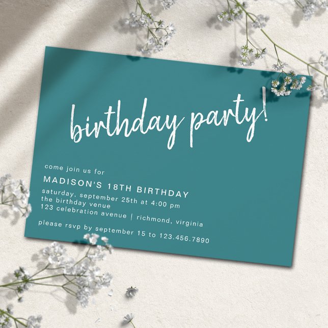 Teal Blue Sea Green | Modern Casual Birthday Party Invitation (Creator Uploaded)