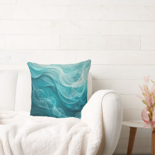 Teal Blue Sea Sky Swirly Dreamy Cushion