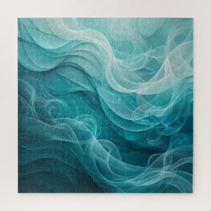 Teal Blue Sea Sky Swirly Dreamy Jigsaw Puzzle