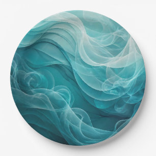Teal Blue Sea Sky Swirly Dreamy Paper Plate