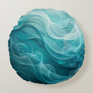 Teal Blue Sea Sky Swirly Dreamy Round Cushion