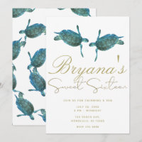 Teal Blue Sea Turtles Beach Gold Sweet 16 Party