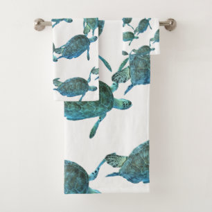 Teal Blue Sea Turtles Ocean Elegant Beach Bath Towel Set