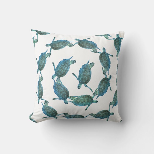 Teal Blue Sea Turtles Ocean Elegant Beach Cushion (Front)