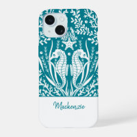 Teal Blue Seahorses Personalised
