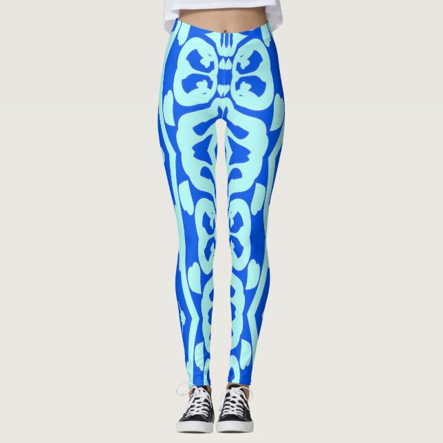 Teal blue seamless pattern "Ratti_Creative_Arts" Leggings (Front)