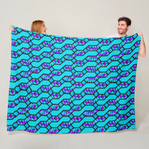 Teal Blue Shim Shim Pattern Fleece Blanket