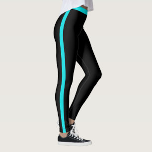 Teal Blue Side Stripe Black Leggings - Your Colour