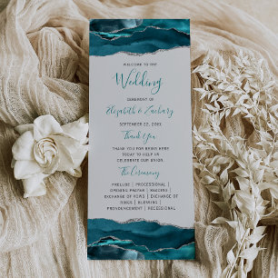 Teal Blue Silver Agate Grey Wedding Program
