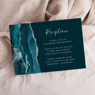 Teal Blue Silver Agate Wedding Reception Enclosure Card
