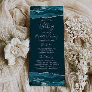 Teal Blue Silver Agate Wedding Suite Program