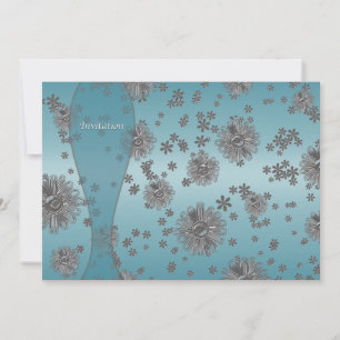Teal Blue Silver Flowers Party Template
