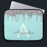 Teal Blue Silver Glitter Sparkle Monogram Laptop Sleeve<br><div class="desc">Teal Blue - Aqua and Silver Faux Dripping Modern and Elegant Girly Glitter and Sparkle Elegant Monogram Case. This case can be customised to include your initial and first name.</div>