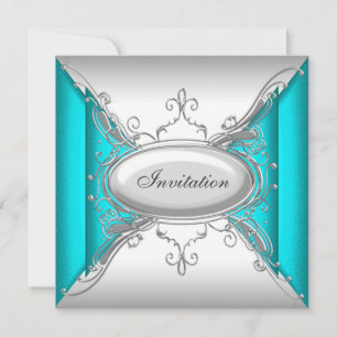 Teal Blue Silver Party Invitation