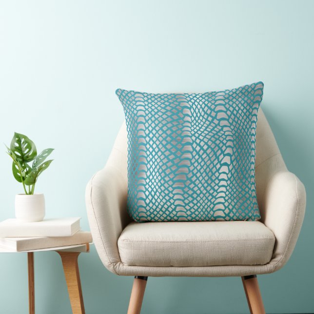 Teal Blue Silver Snake Print Cushion (Chair)