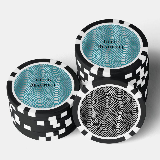 Teal Blue Silver Snake Print Poker Chips (Stack)