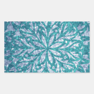 Teal Blue Silver Snowflake Rectangular Sticker