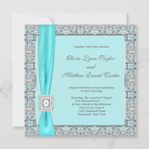 Teal Blue Silver Wedding Invitation
